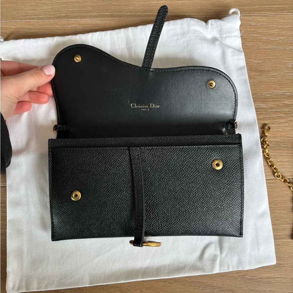 Dior Black Leather Wallet Trio with Gold Chain and D Charm